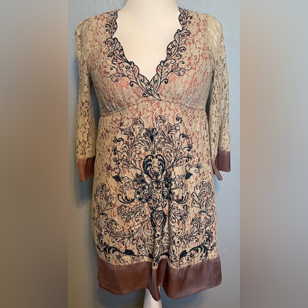 Flying Tomato Embroidered Lace Tunic Dress Boho Romantic Cottagecore Medium